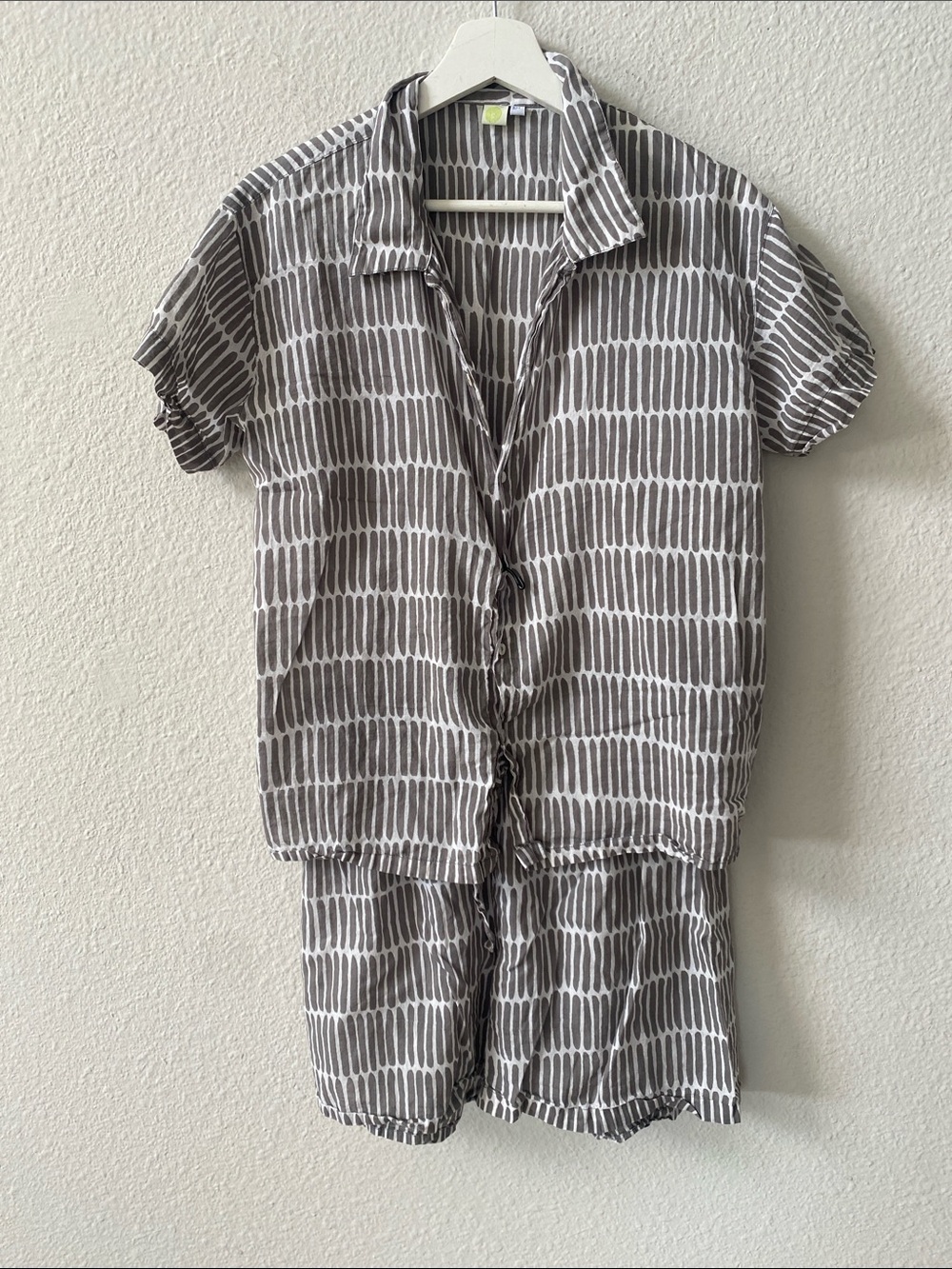 See Design Donna Gorman Grey Tissue Cotton India Block Print Pajama Set Medium - Picture 2 of 9
